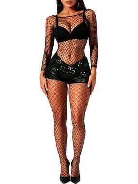 Women Black Qw Exotic Tights Soft Nightwear Lingerie Fishnet Body Stocking Suit